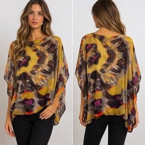 Bryn Walker‎ Women's Lagenlook Boho Sheer Tunic Top Size Medium Geometric Style